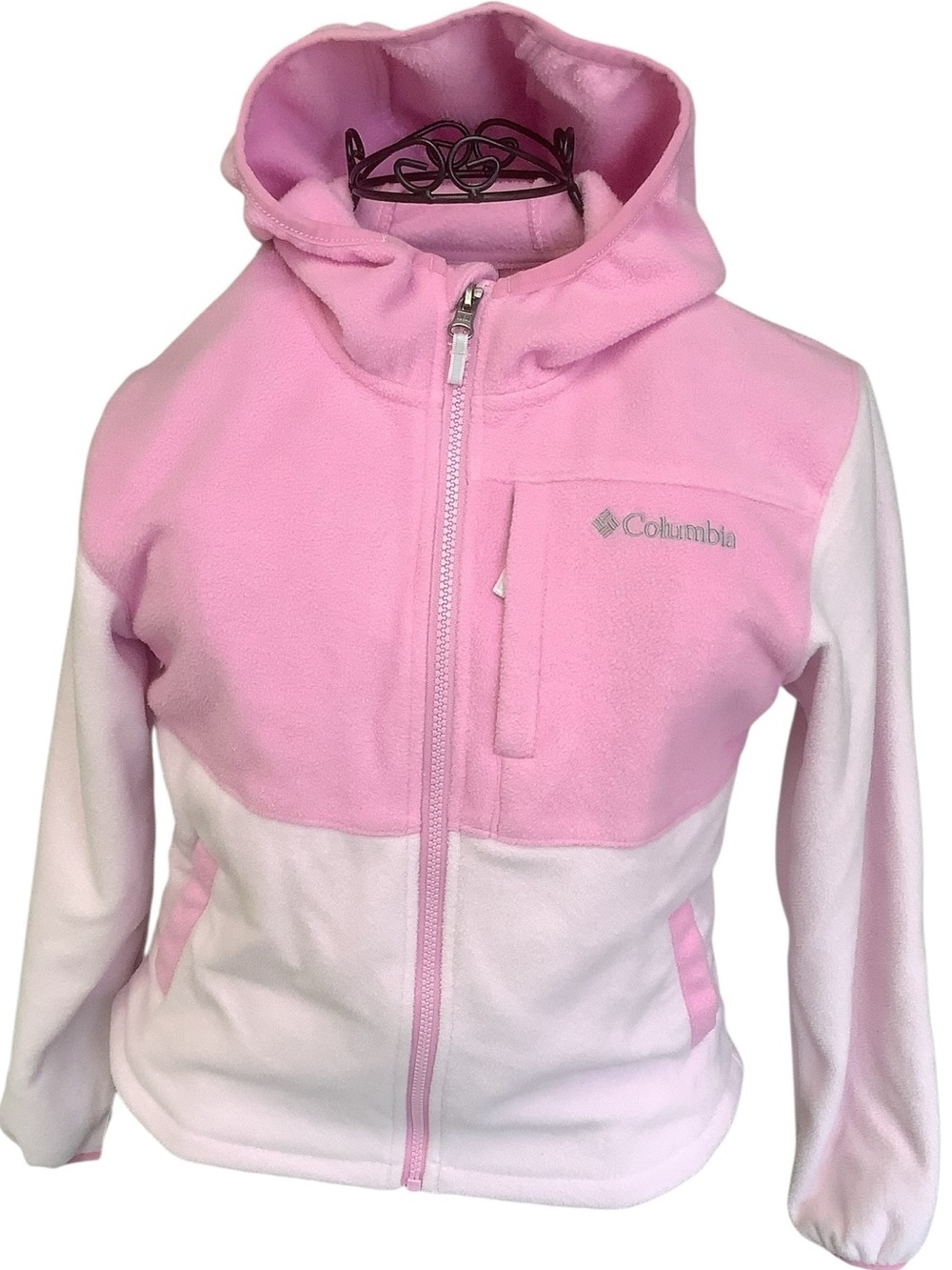 Columbia Girls Medium Pink Colorblock Fleece Full Zip Hoodie Jacket